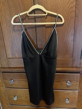 House of Harlow 1960 Black Mini Dress with Rhinestone Straps
